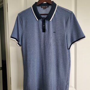 Michael Kors Polo Shirt, Men's Large, Light Blue with dark blue and white stripe